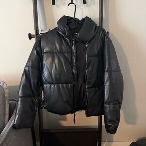 Old Navy Black Faux Leather Puffer Jacket